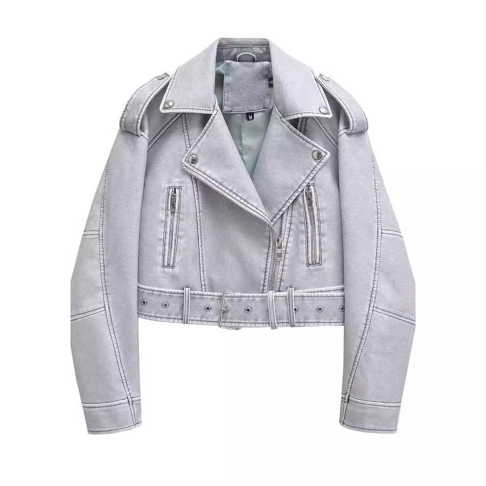 Gewaschene Leder Motorrad jacke Frauen
