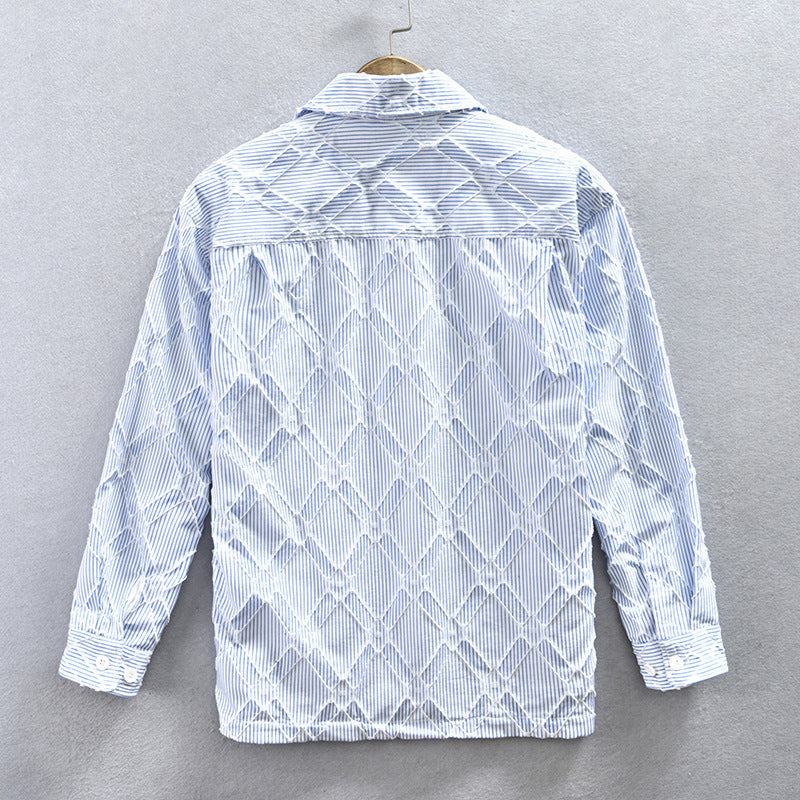 Frühling und Herbst Herren Gestreifter Kariert Langarm Hemd Mantel Japanisch Lässig Trendy All-Match Plus Größe