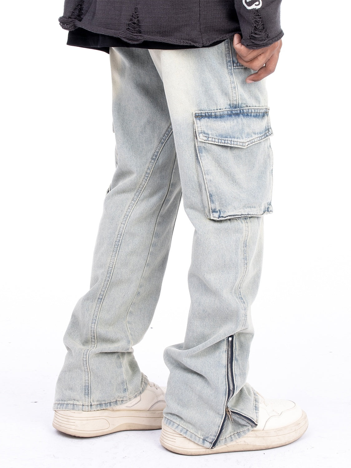 Herbst und Winter im amerikanischen Stil gewaschene und gefertigte alte mikro elastische Jeans mit Reiß verschluss Design am Saum für lässige Hosen