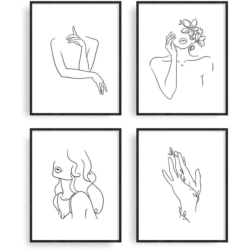 A Set Of 4 Decorative Minimalist Linear Art Print Aesthetic Painting Posters