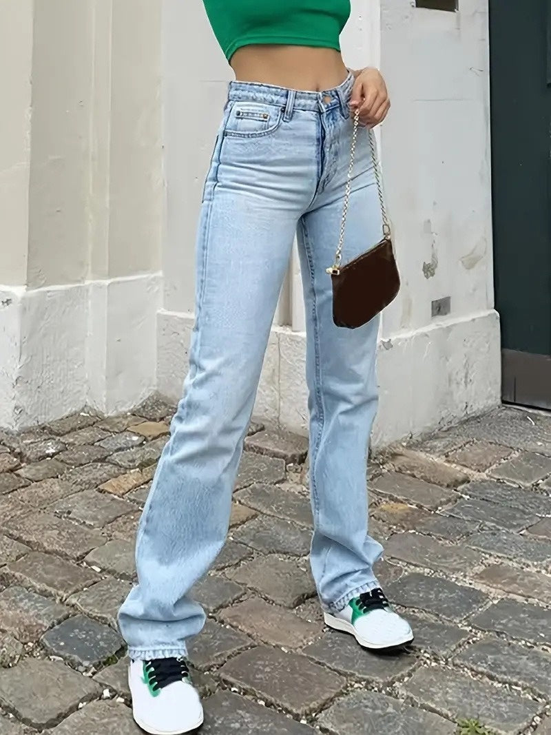 Frauen Europa und Amerika Cross Border Light Blue Slim Fit Hohe Taille Stretch Jeans