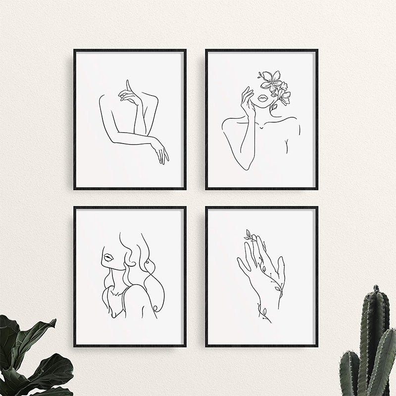 A Set Of 4 Decorative Minimalist Linear Art Print Aesthetic Painting Posters