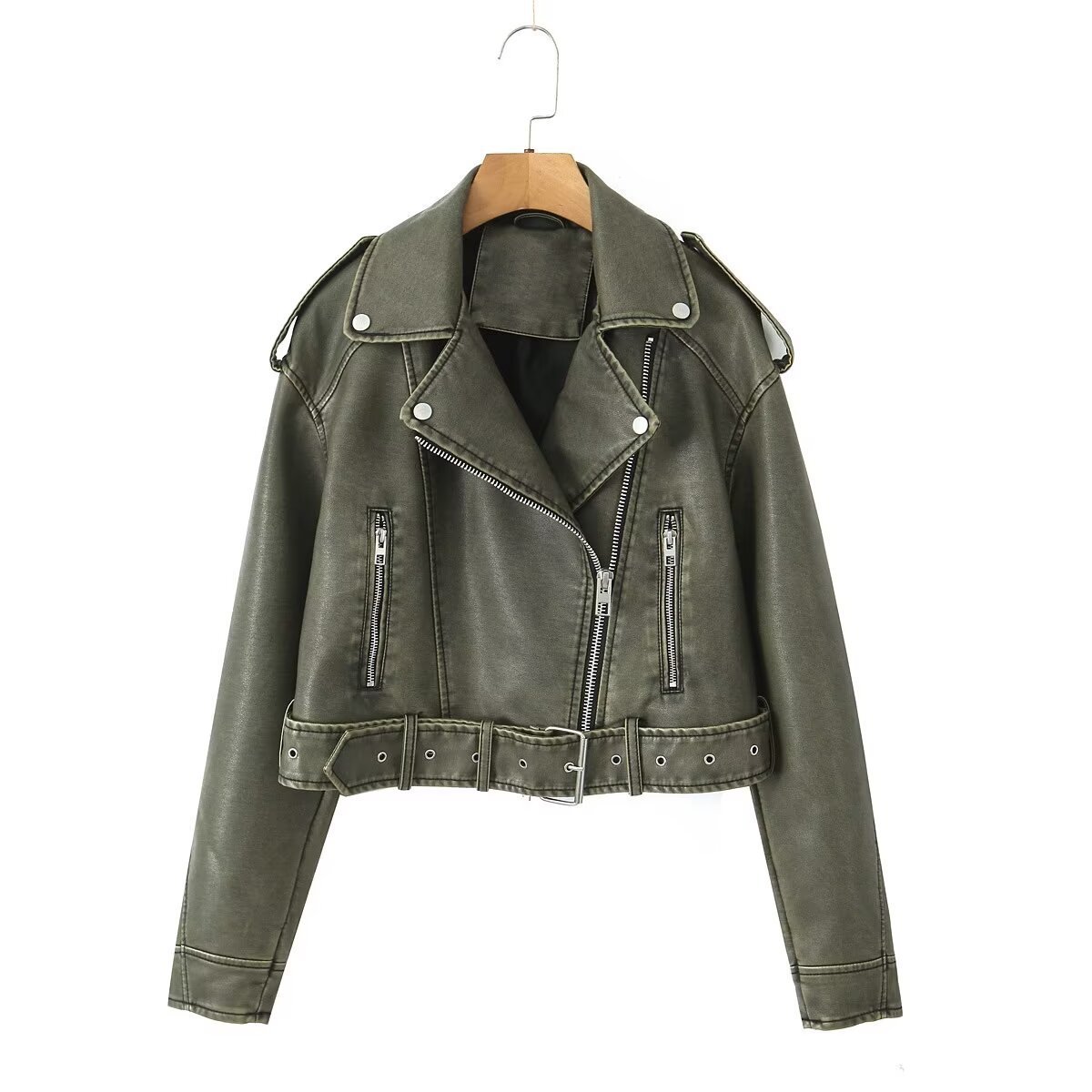 Gewaschene Leder Motorrad jacke Frauen