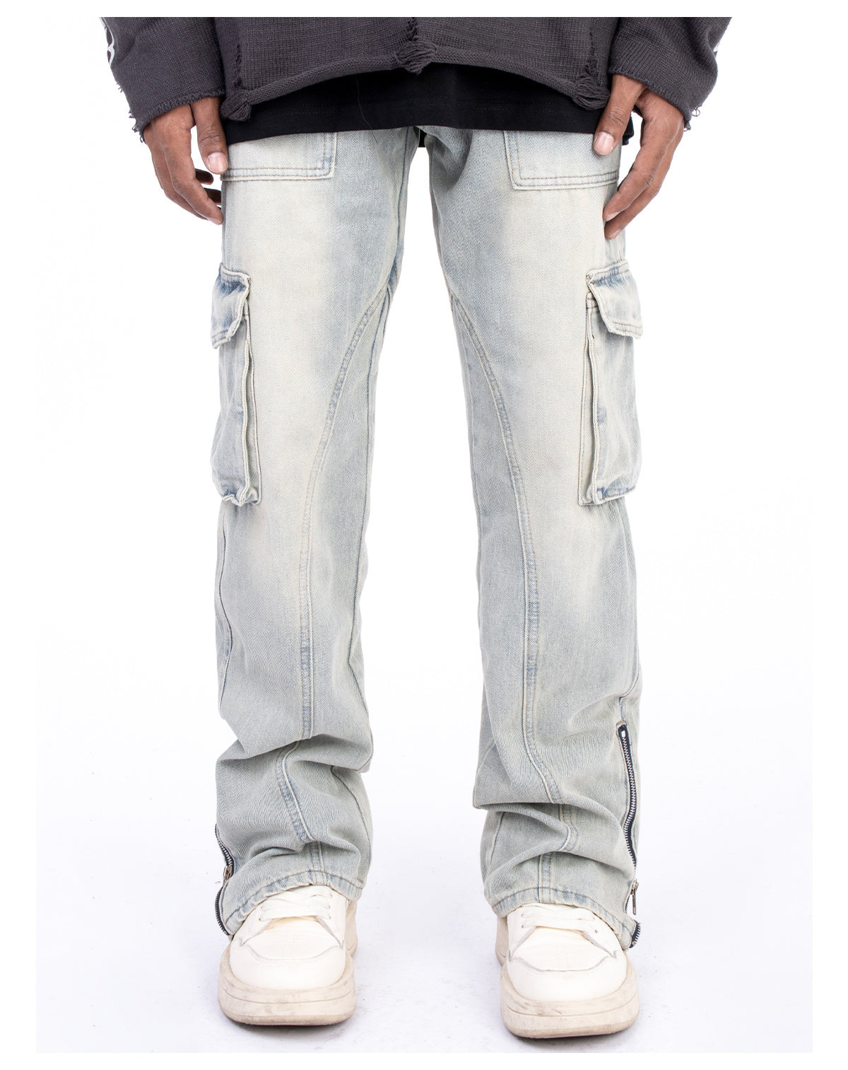Herbst und Winter im amerikanischen Stil gewaschene und gefertigte alte mikro elastische Jeans mit Reiß verschluss Design am Saum für lässige Hosen