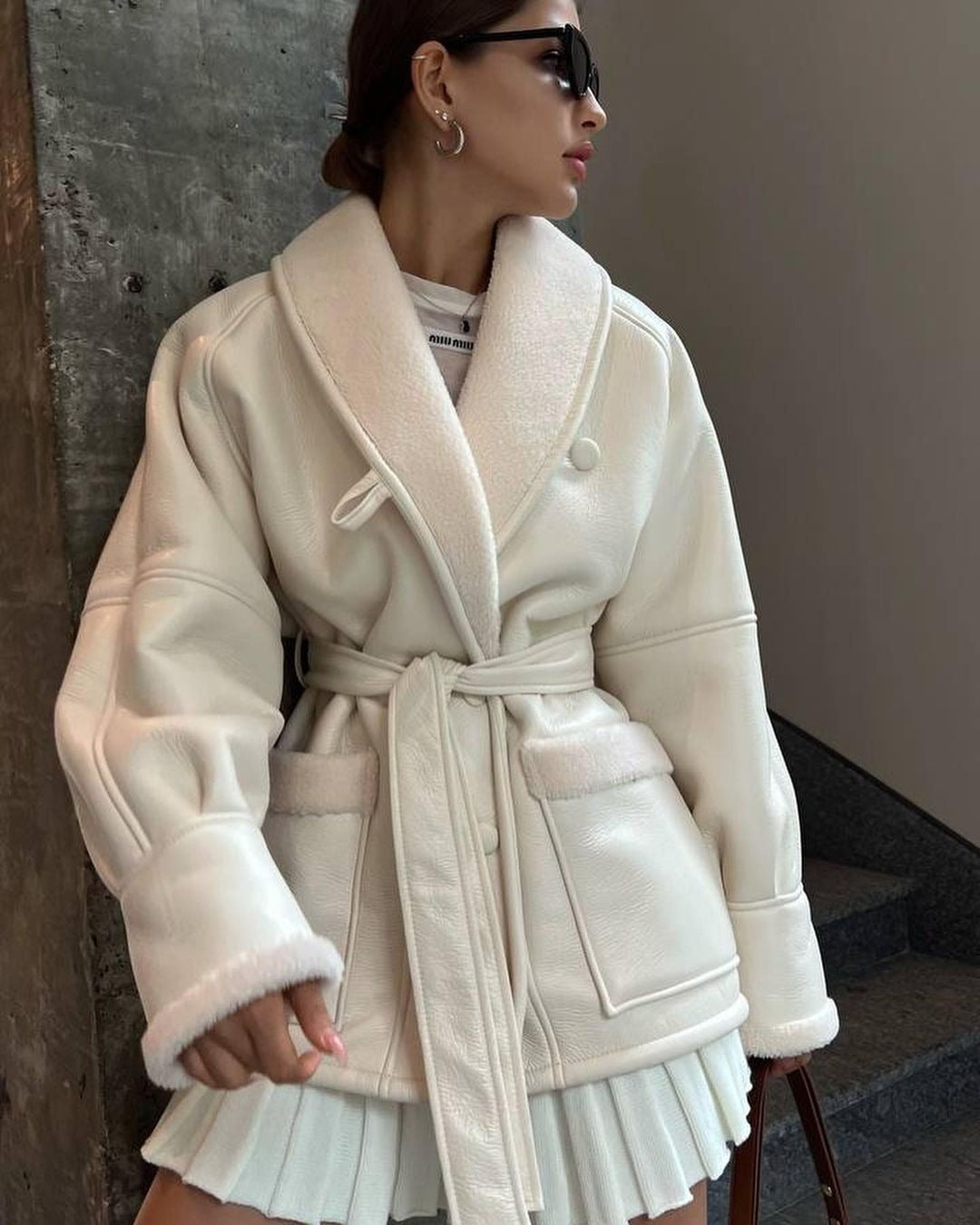Leder Und Pelz Koreanischer Stil Langarm Spleißen Mantel Frauen