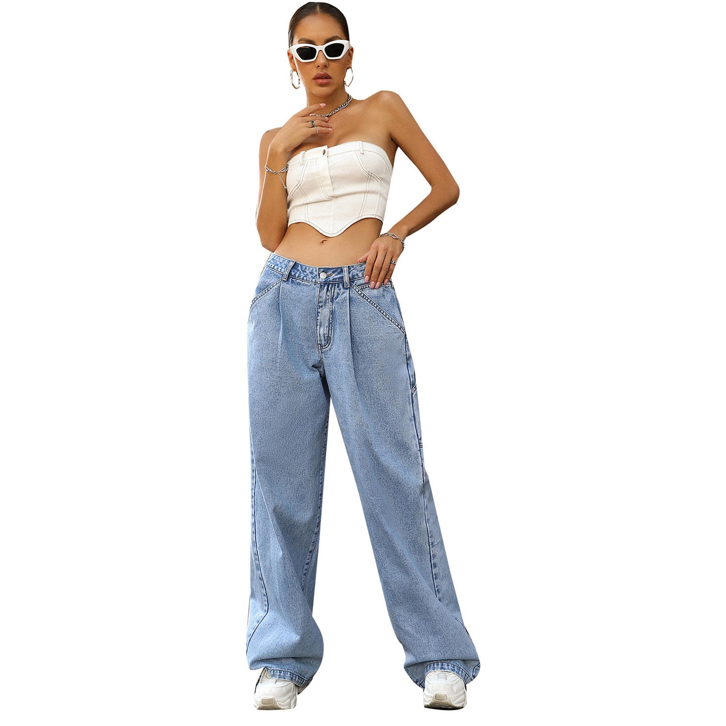 Damenmode trend ige Jeans hose mit hoher Taille