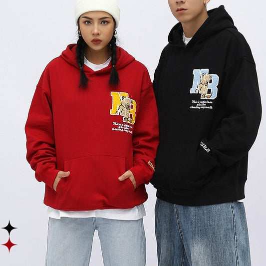 Loose Towel Embroidery Craft Couple Wear Casual Hooded Sweater Men