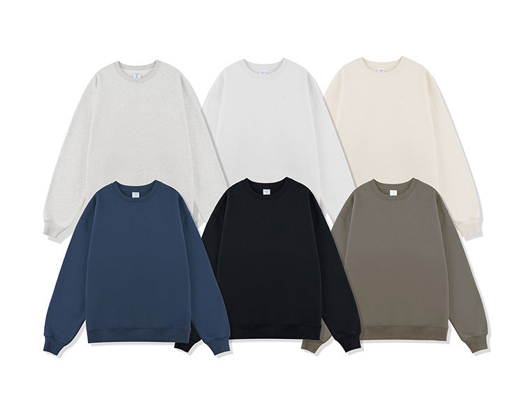 Solid Color Fleece-lined Crew Neck Sweater Men's Loose Heavy Thickening