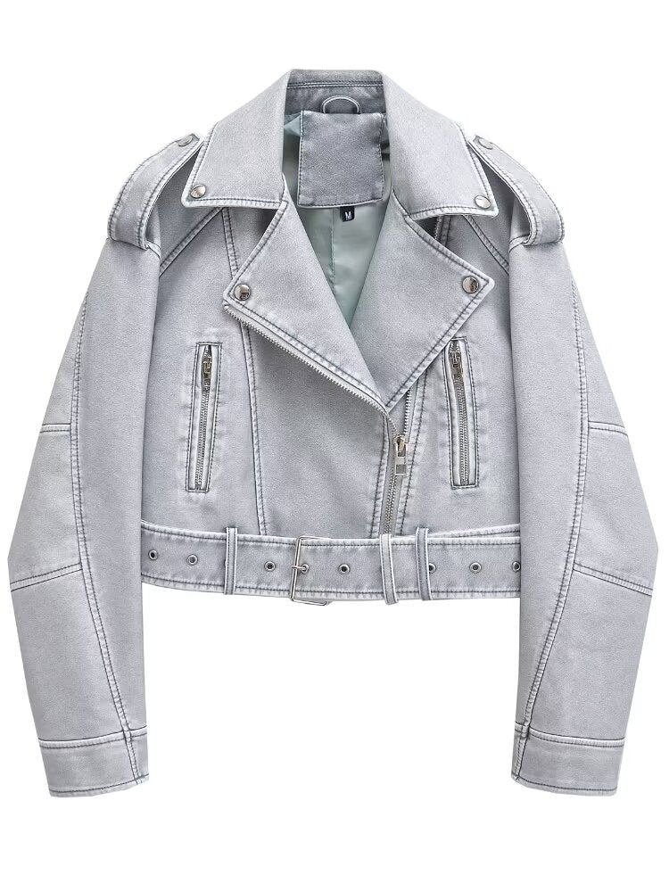 Gewaschene Leder Motorrad jacke Frauen