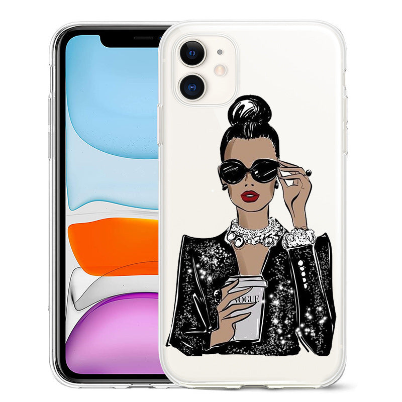 Art fashion hand painted black girl phone case