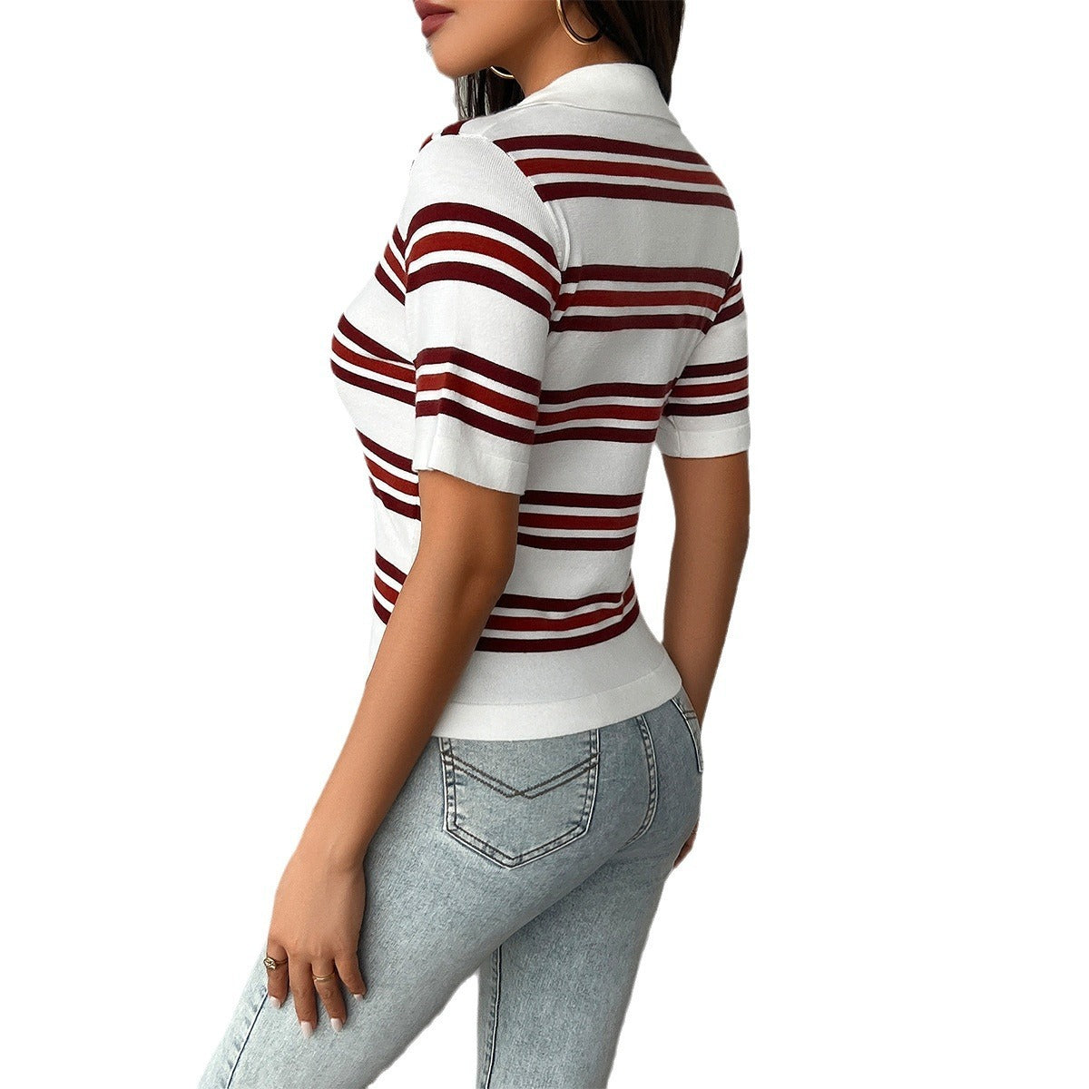 Women's Two-tone Striped Short-sleeved Top