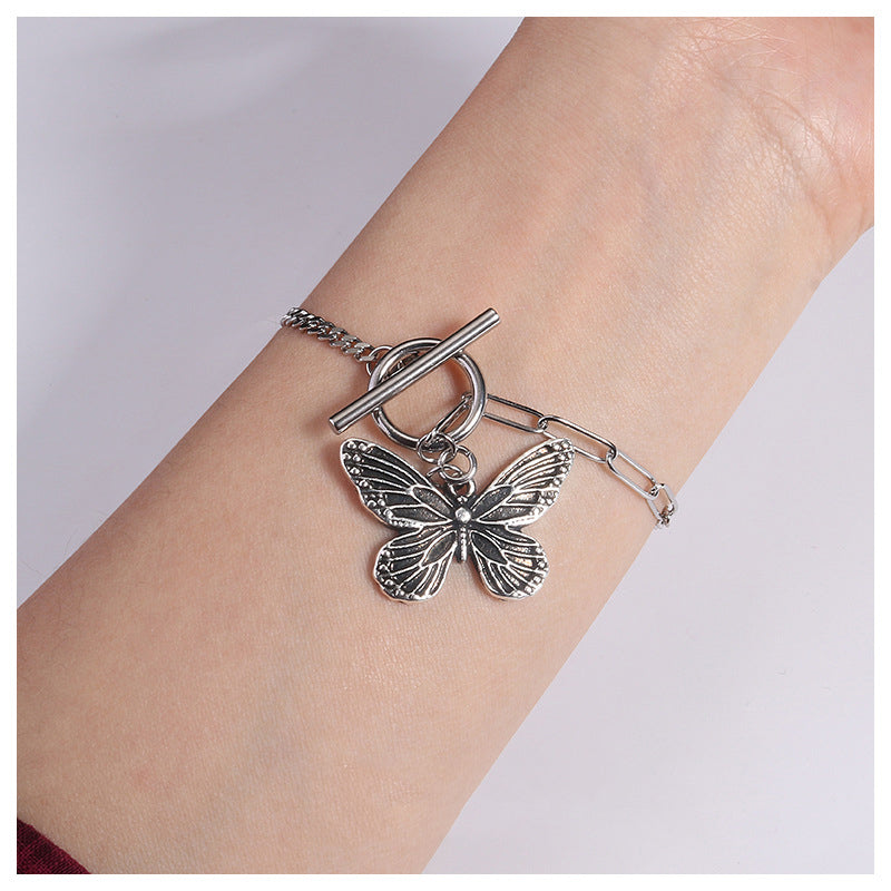 Butterfly necklace distressed bracelet