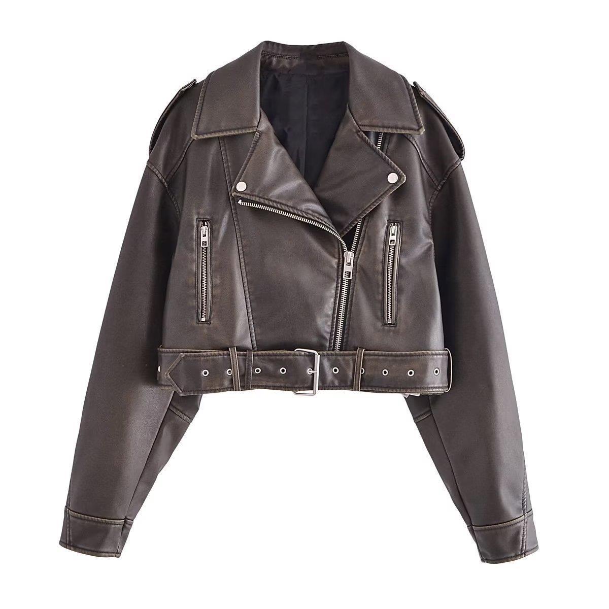 Gewaschene Leder Motorrad jacke Frauen