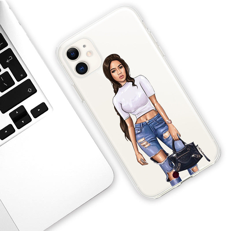 Art fashion hand painted black girl phone case