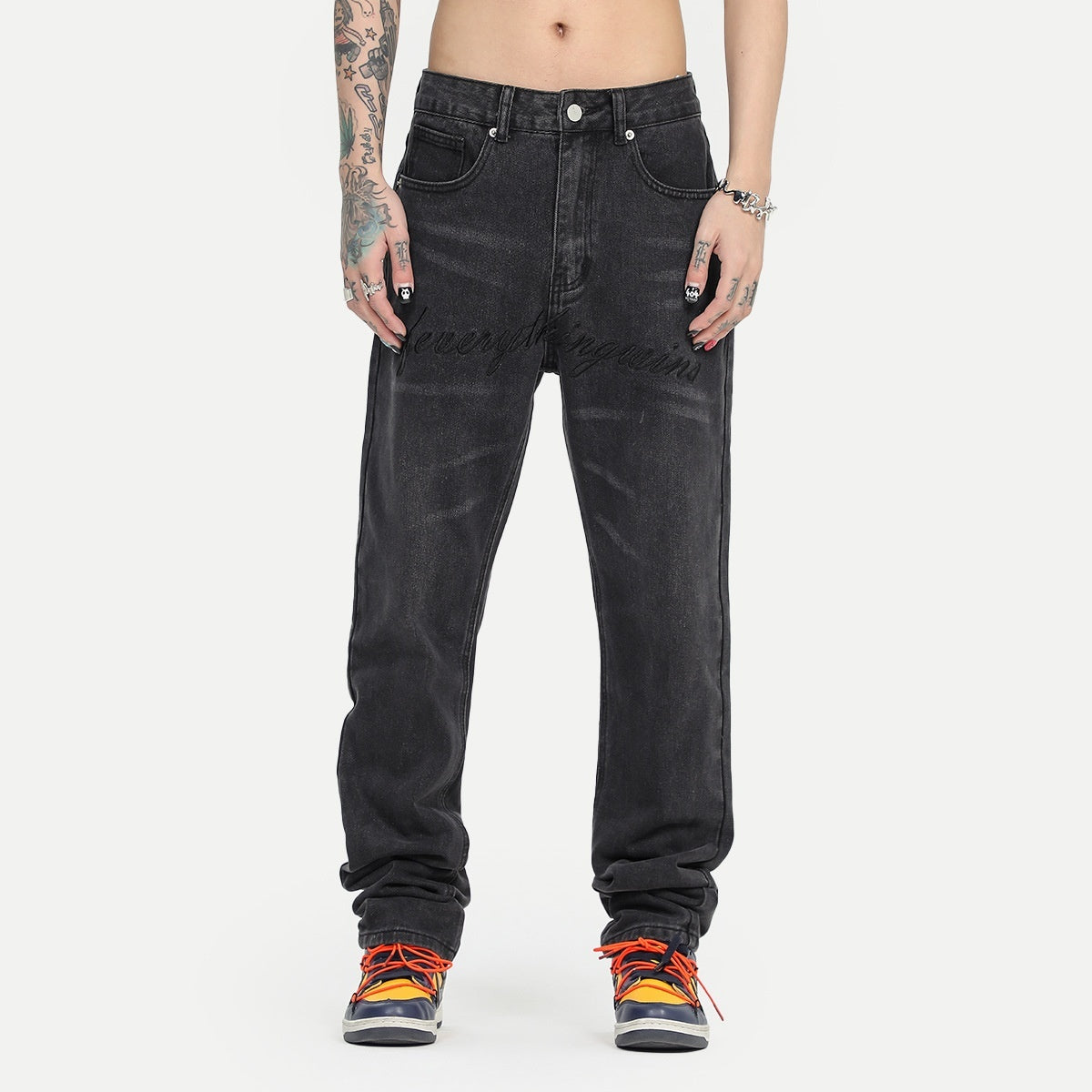 American-style Slim Fit Stretch-free High Street Retro Washed Jeans