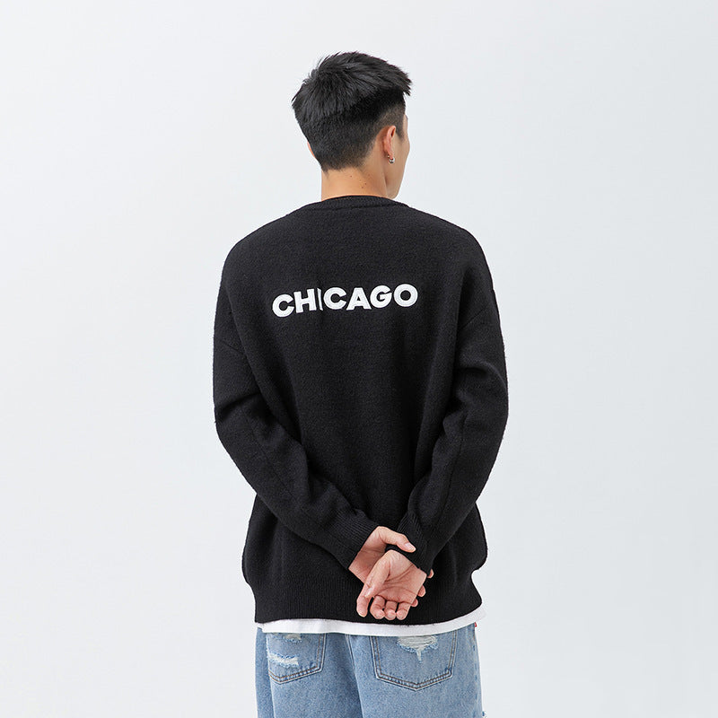 Men's New Back Letter Embroidered Sweater