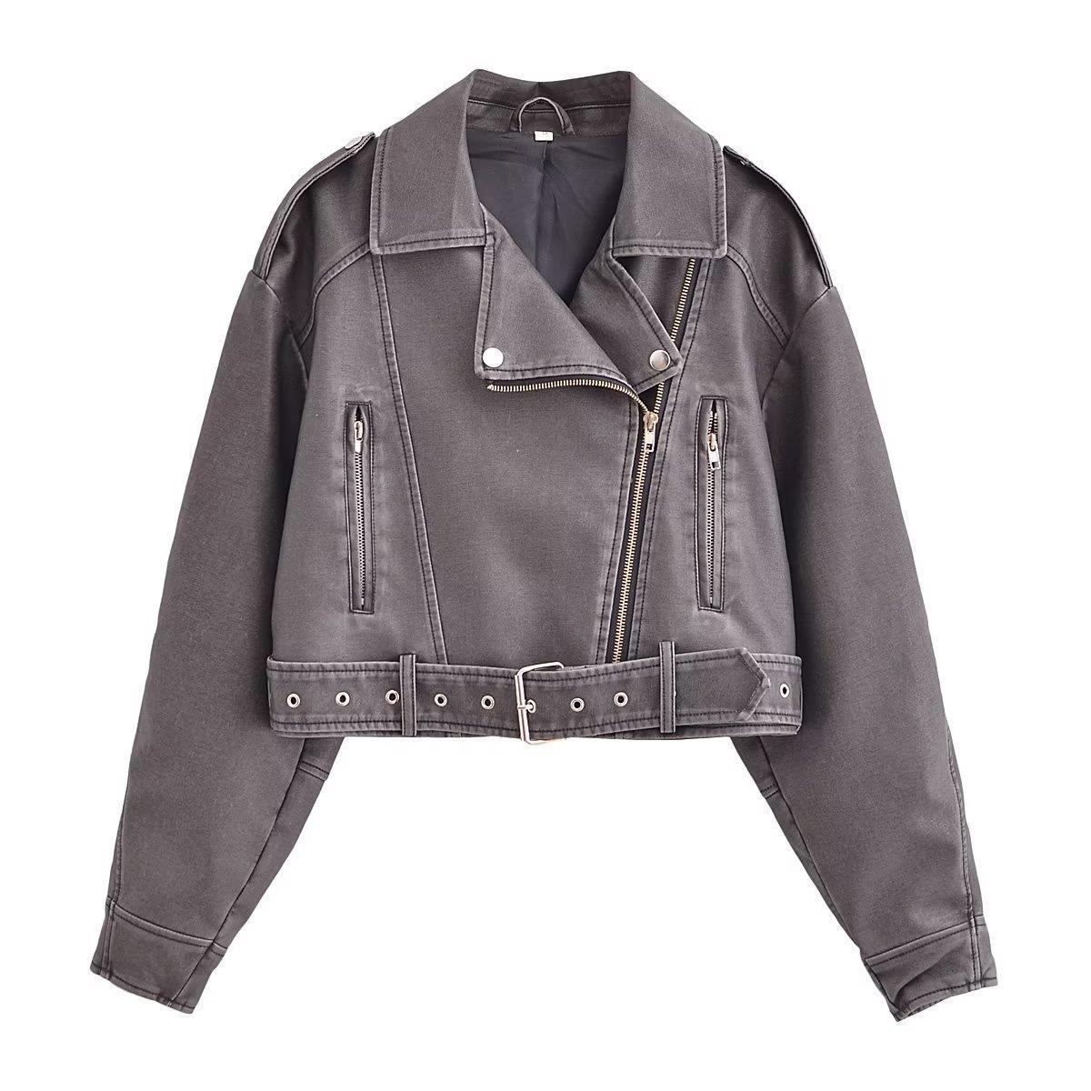 Gewaschene Leder Motorrad jacke Frauen