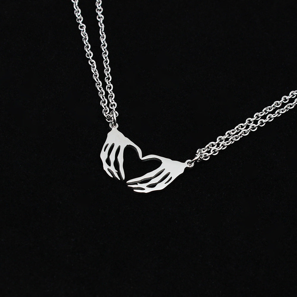 Skull Hand Stitching Love Couple Necklace Stainless Steel