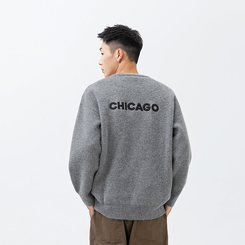 Men's New Back Letter Embroidered Sweater