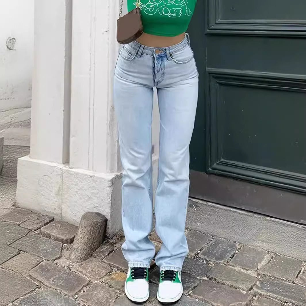 Frauen Europa und Amerika Cross Border Light Blue Slim Fit Hohe Taille Stretch Jeans