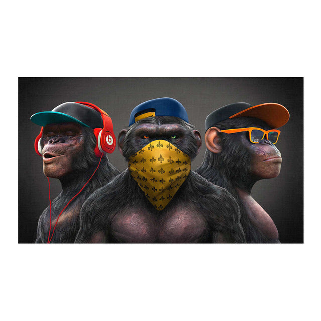 3 Monkeys Poster Cool Graffiti Street Art Canvas Painting Wall Art Living Room Home Decor