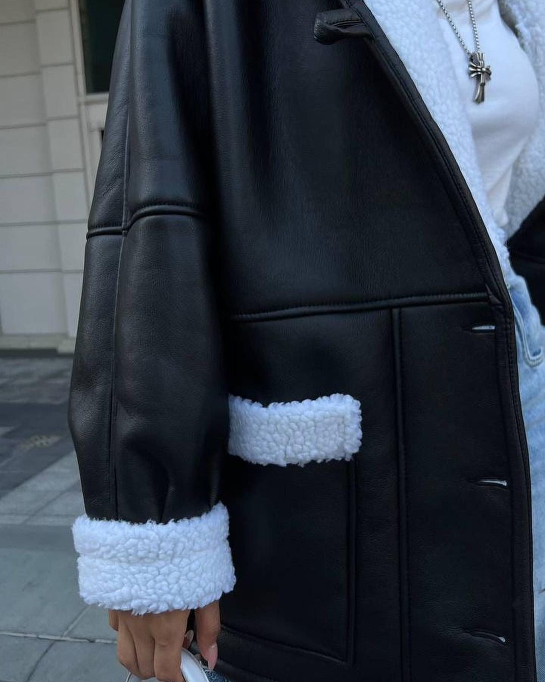 Leder Und Pelz Koreanischer Stil Langarm Spleißen Mantel Frauen