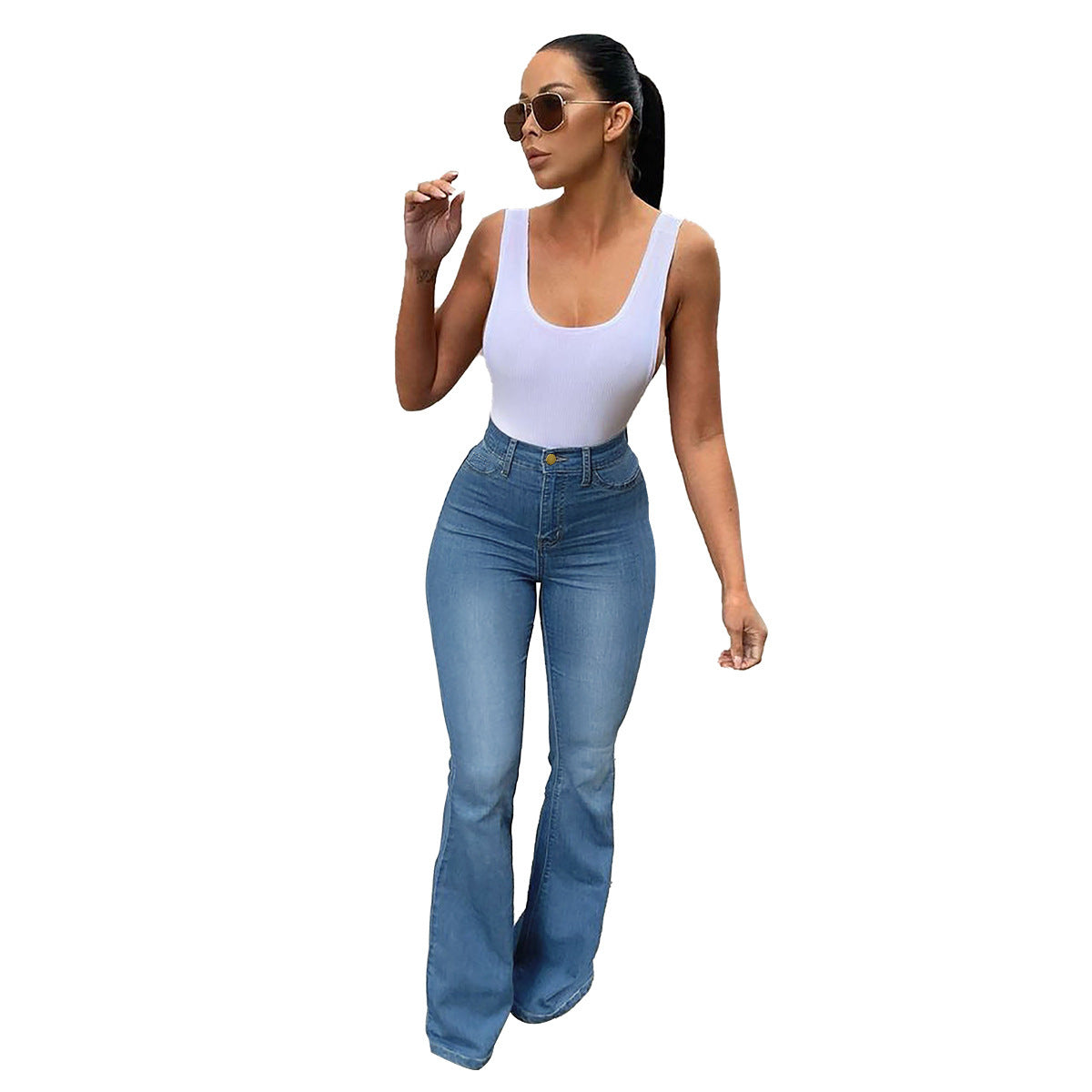 Damen Stretch-Jeans hose mit hoher Taille Micro-Pull-Hufeisen hose