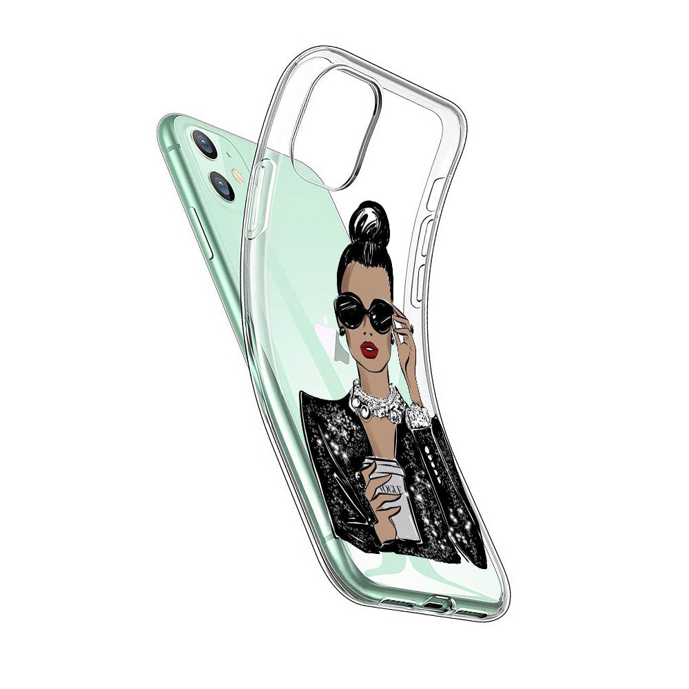 Art fashion hand painted black girl phone case