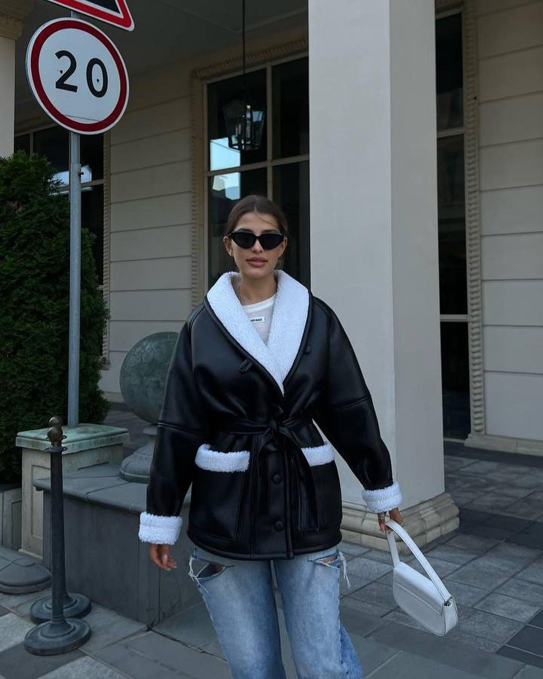 Leder Und Pelz Koreanischer Stil Langarm Spleißen Mantel Frauen
