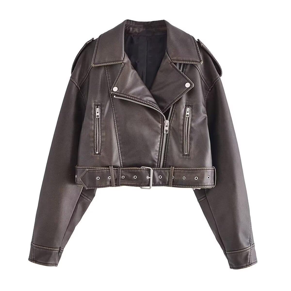 Gewaschene Leder Motorrad jacke Frauen