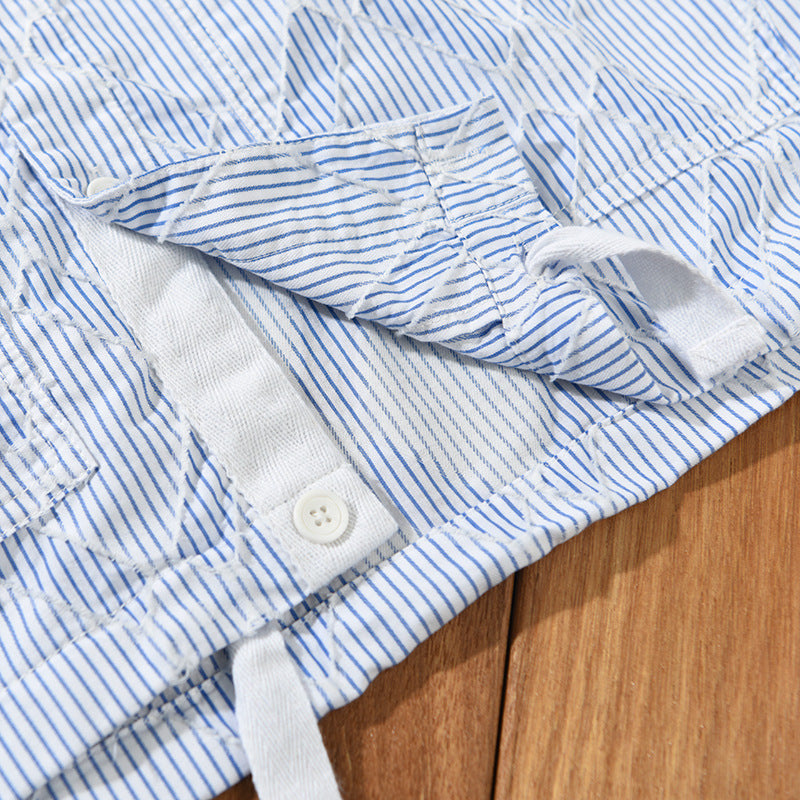 Frühling und Herbst Herren Gestreifter Kariert Langarm Hemd Mantel Japanisch Lässig Trendy All-Match Plus Größe