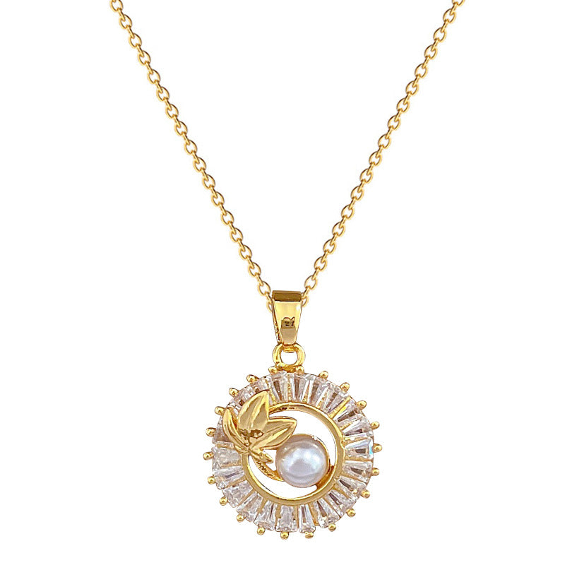 Square Full Diamond Personalized Round Ring Leaves Necklace And Earrings Suite
