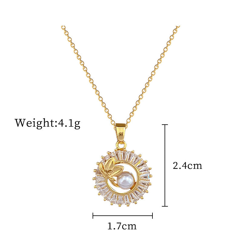Square Full Diamond Personalized Round Ring Leaves Necklace And Earrings Suite
