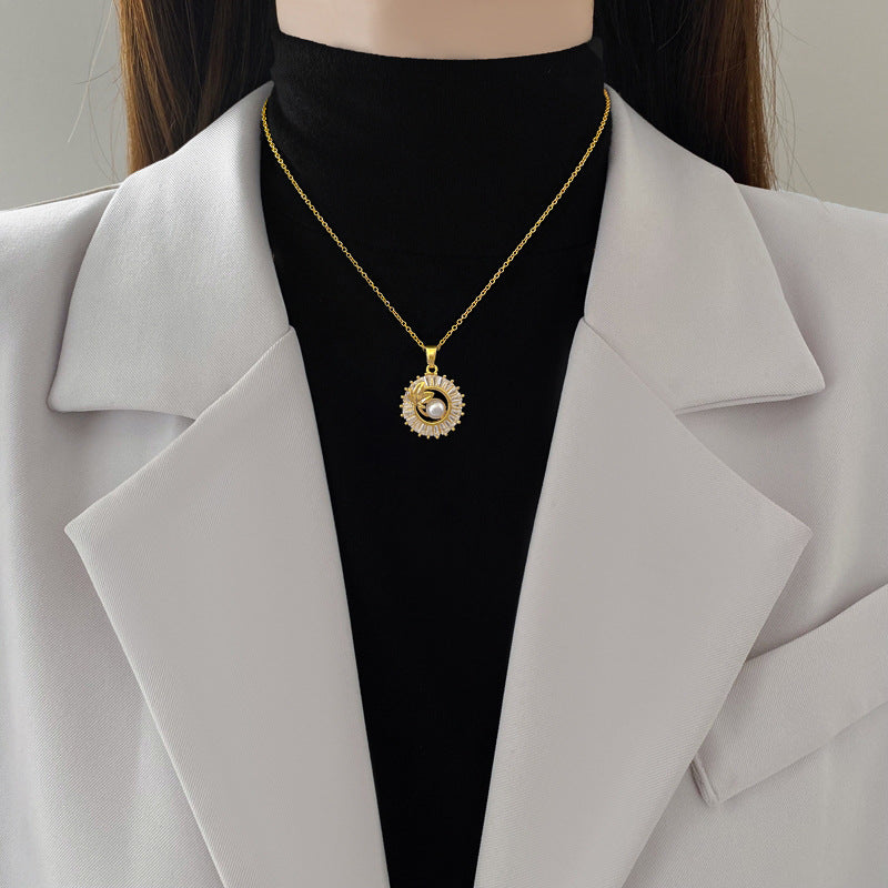 Square Full Diamond Personalized Round Ring Leaves Necklace And Earrings Suite