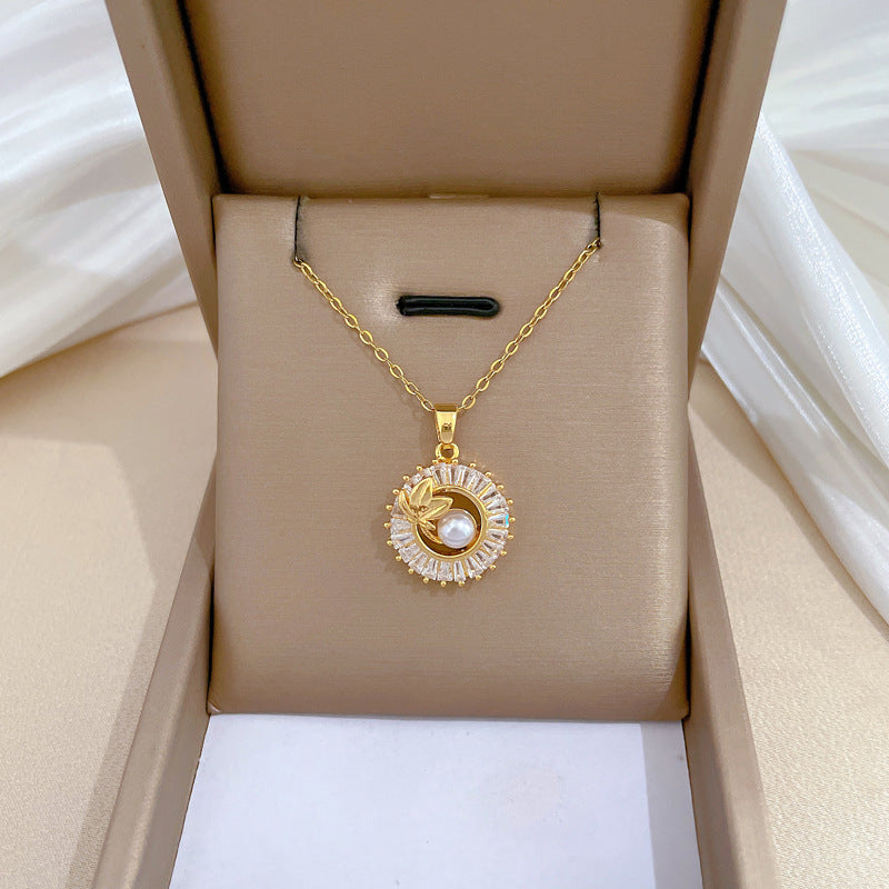 Square Full Diamond Personalized Round Ring Leaves Necklace And Earrings Suite