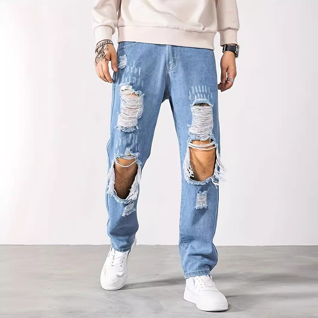 Ripped Men Fashion Brands Korean Style Scrape Cropped Pants