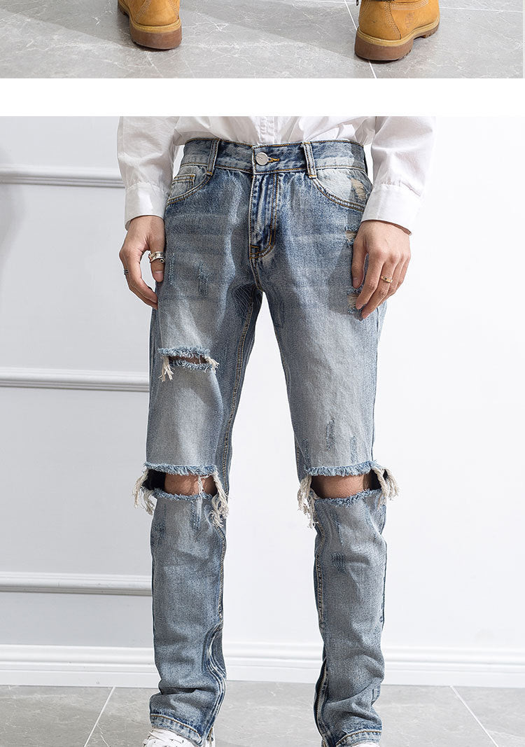 Hip Hop Trend Men's Belt Zipper Jeans