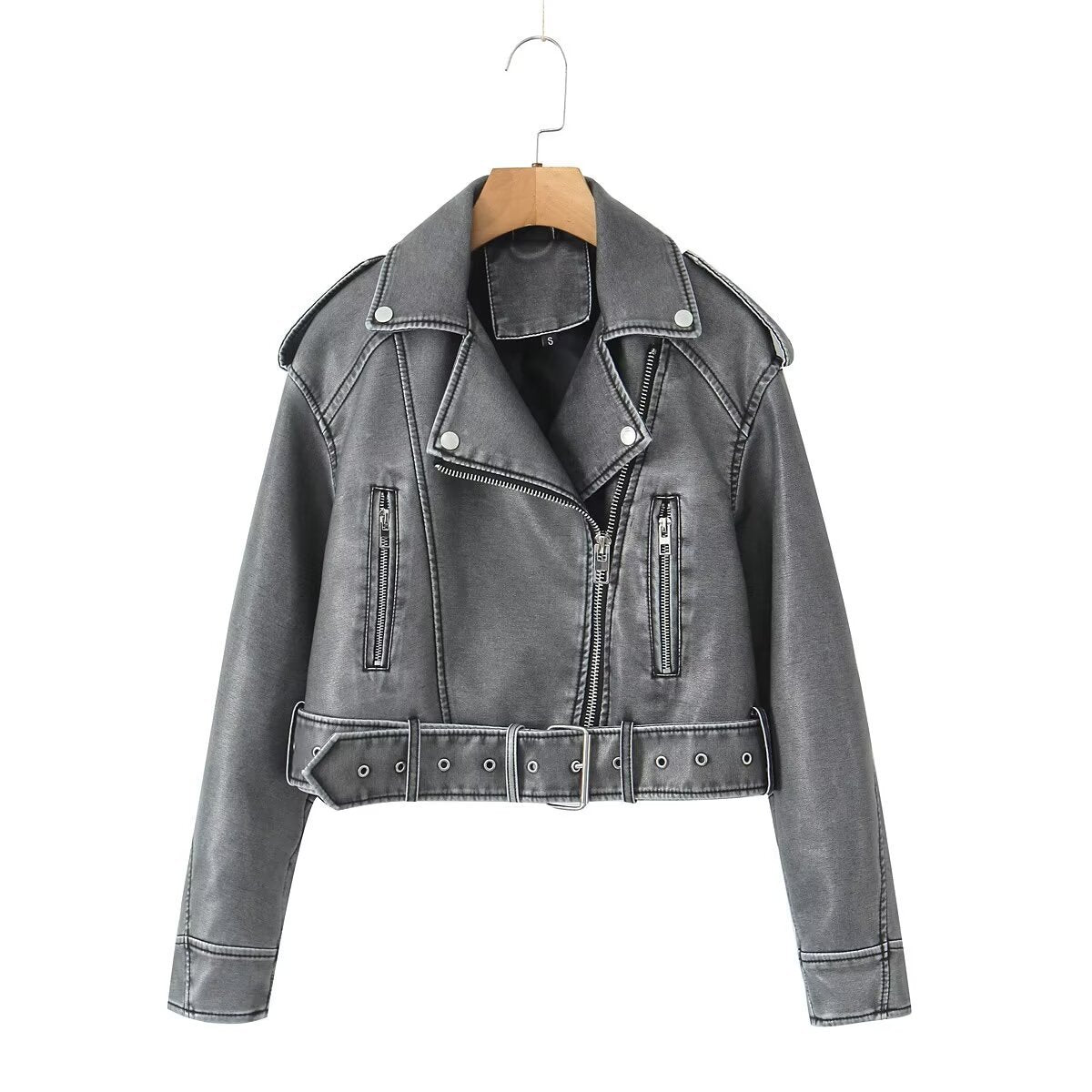 Gewaschene Leder Motorrad jacke Frauen