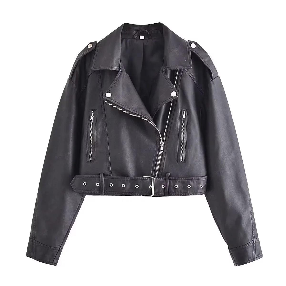 Gewaschene Leder Motorrad jacke Frauen