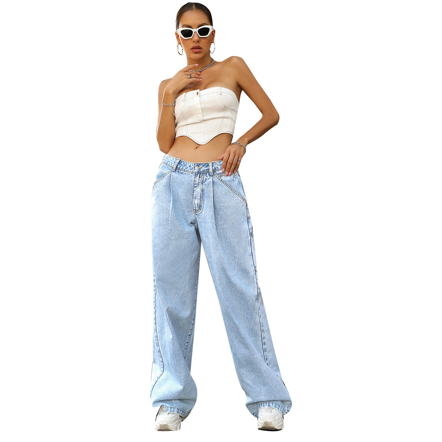 Damenmode trend ige Jeans hose mit hoher Taille