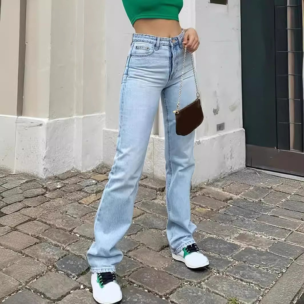 Frauen Europa und Amerika Cross Border Light Blue Slim Fit Hohe Taille Stretch Jeans