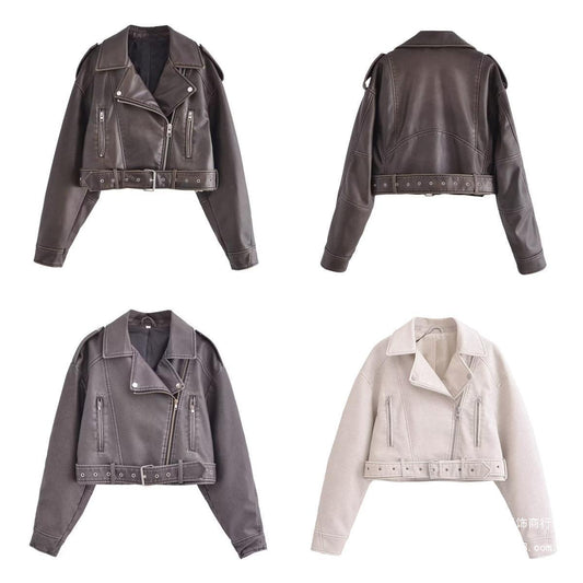 Gewaschene Leder Motorrad jacke Frauen