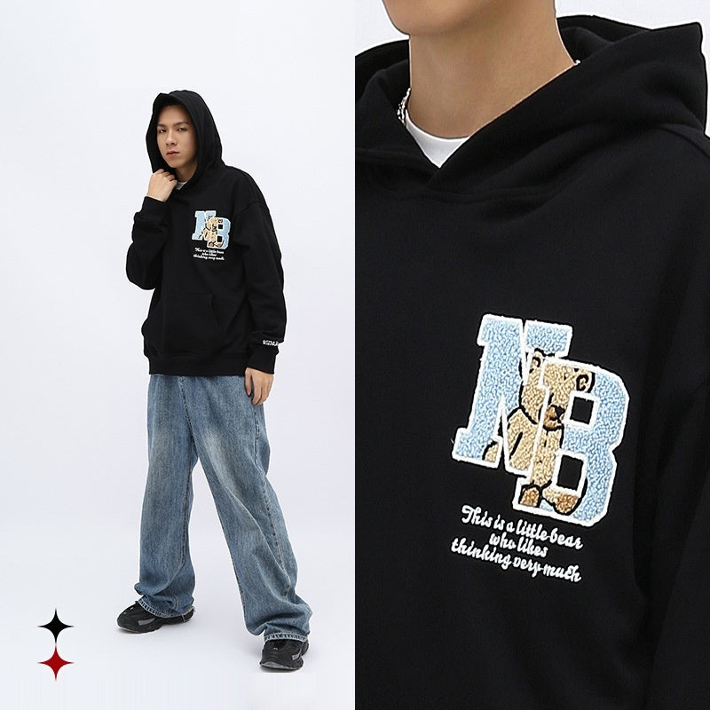 Loose Towel Embroidery Craft Couple Wear Casual Hooded Sweater Men