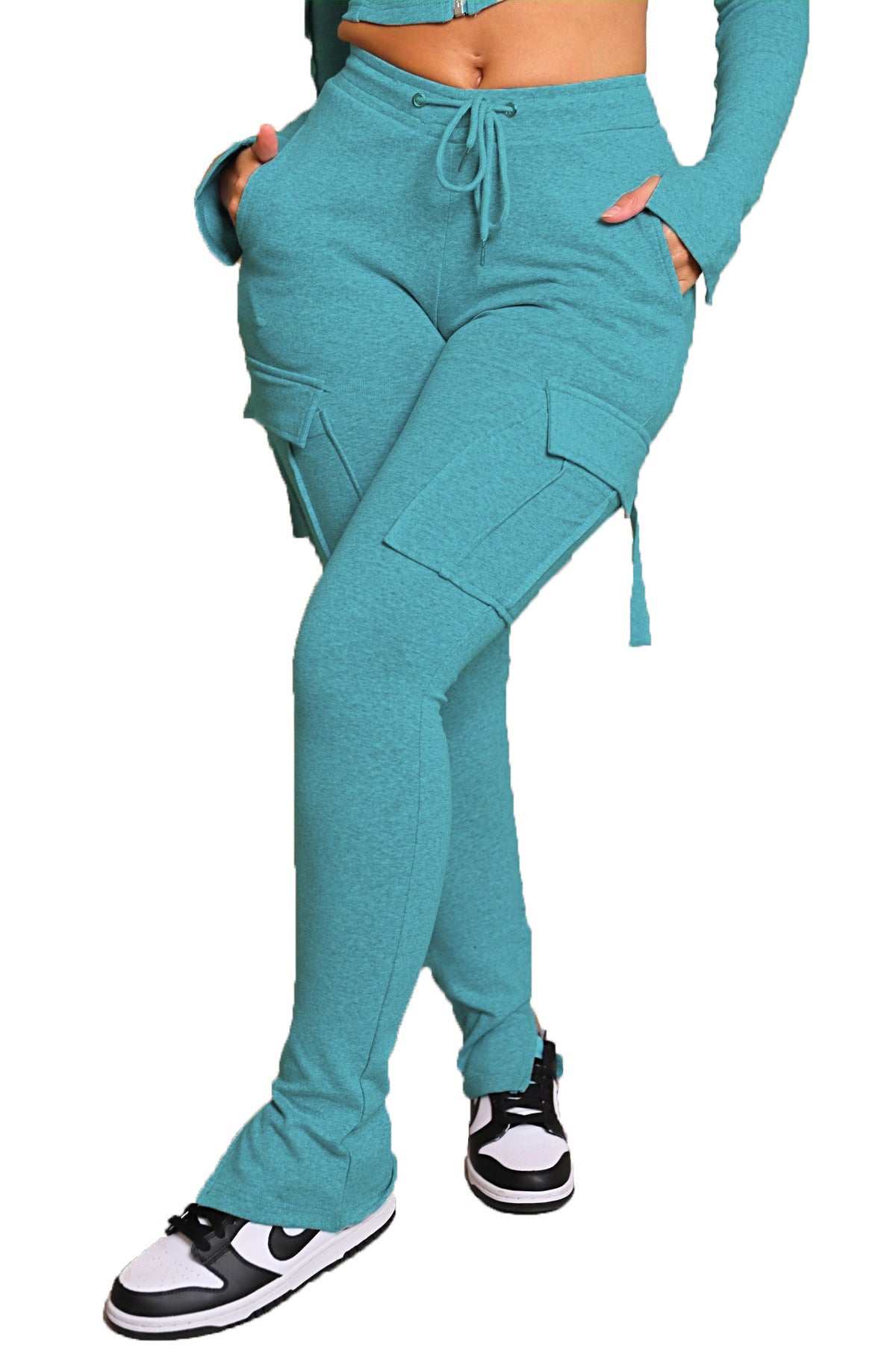 Cargo Pocket Kordel zug Taille Split Hosenbeine