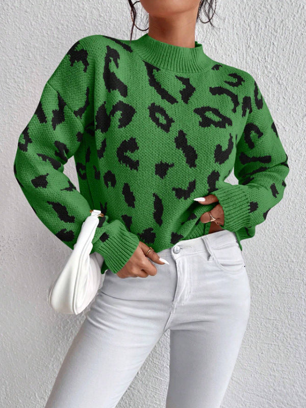 Spring And Autumn Temperament Leopard Print Jacquard Top